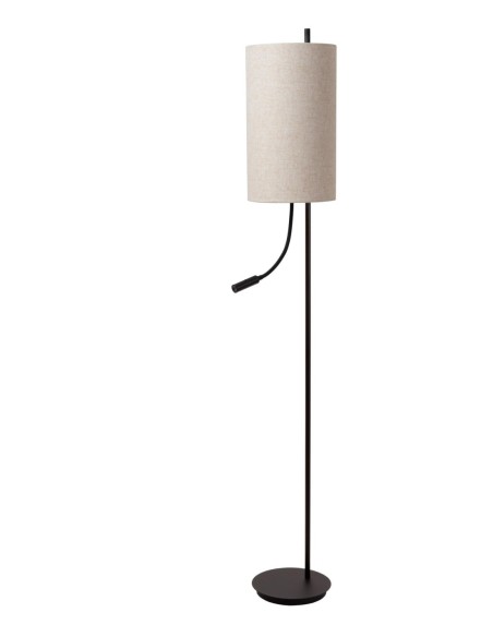 Lucide  - Magic -  Lampadaire métal noir abat-jour lin + liseuse - E27