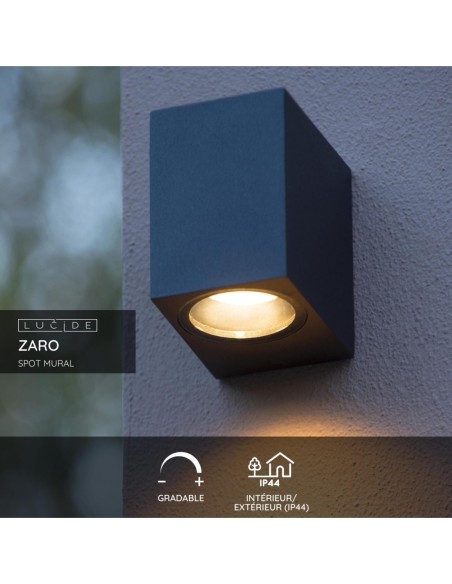 Applique murale cubique1xGU10 noire - Lucide - Zaro - fiche technique