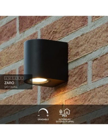 Applique murale cylindrique 1xGU10 noire - Lucide - Zaro - fiche technique