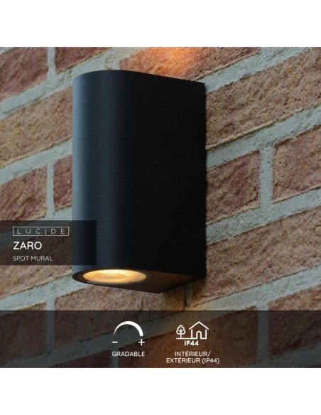 Lucide - Zaro - Applique murale cylindrique 2xGU10 noire - fiche technique