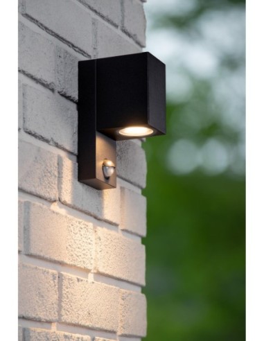 Lucide - Zaro - Applique murale rectangulaire détecteur IR 1xGU10 noire