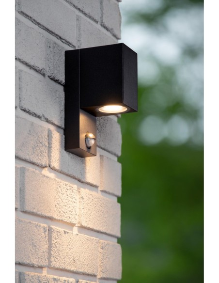 Lucide - Zaro - Applique murale rectangulaire détecteur IR 1xGU10 noire