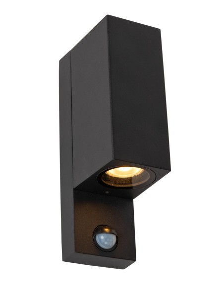 Applique murale rectangulaire détecteur IR 2xGU10 noire - Lucide - Zaro