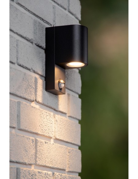 Lucide - Zaro - Applique murale cylindrique détecteur IR 1xGU10 noire