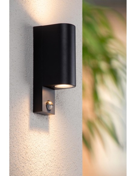 Lucide - Zaro - Applique murale cylindrique détecteur IR 2xGU10 noire
