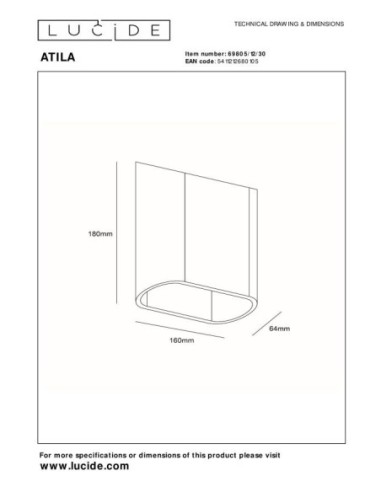 Applique murale Int/Ext LED Dim. 2x5W 2700K IP65 Noir - Lucide - Atila