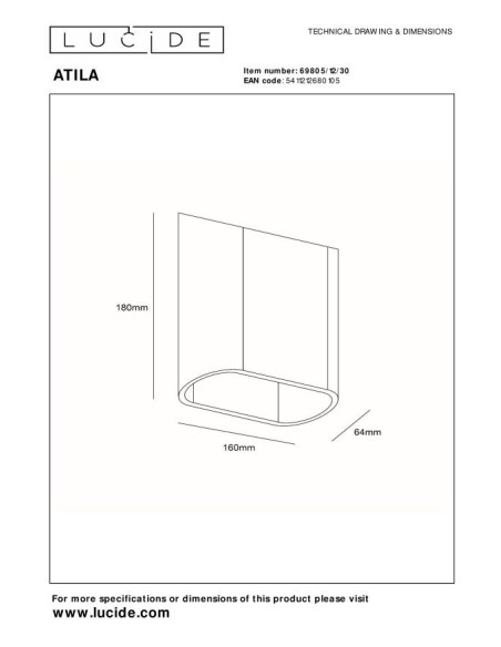 Applique murale Int/Ext LED Dim. 2x5W 2700K IP65 Noir - Lucide - Atila