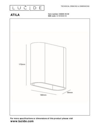 Applique murale Int/Ext LED 2x5W 2700K 200 Lm IP54 Noir - Lucide - ATILA