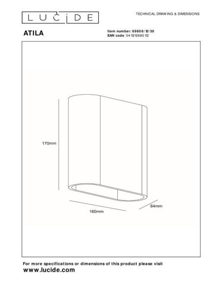Applique murale Int/Ext LED 2x5W 2700K 200 Lm IP54 Noir - Lucide - ATILA