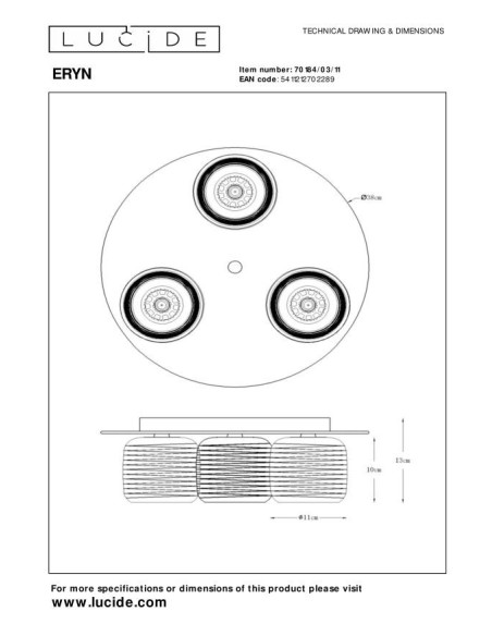 Plafonnier Diam. 38 cm 3xG9 42 W Dimmable Chrome et Or - Lucide - ERYN