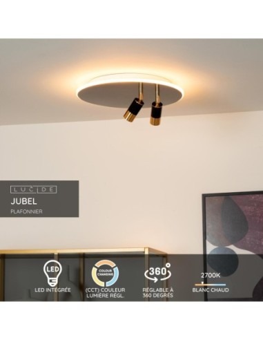 Plafonnier Diam. 40 cm LED CCT 2700K Noir et Or  - Lucide - JUBEL
