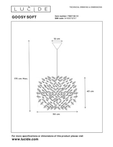Lucide GOOSY SOFT Suspension Diam. 50 cm 1xE27 Blanc | Deko Light