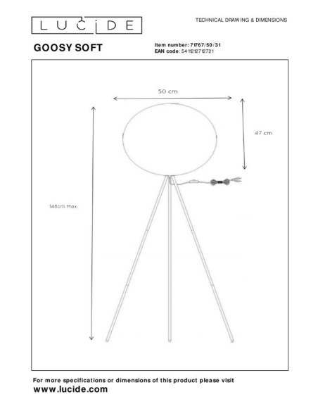 Lampadaire Diam. 50 cm 1xE27 Blanc  - Lucide - GOOSY SOFT