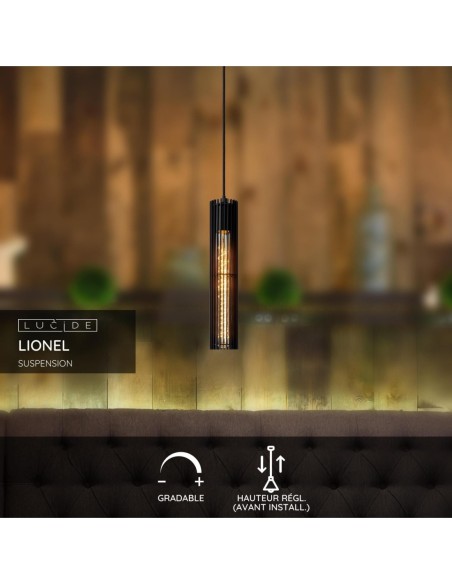 Suspension Diam. 6,5 cm 1xE27 60 W Métal Noir - Lucide - LIONEL