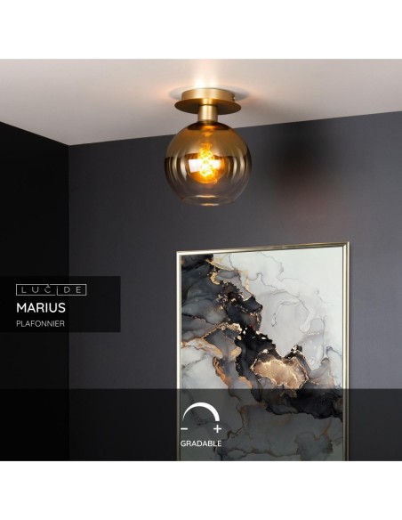 Plafonnier Diam.20 cm 60 W 1xE27 Or Mat / Laiton - Lucide - MARIUS
