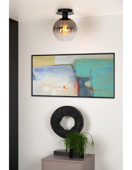Plafonnier Diam. 20 cm 60 W 1xE27 Noir & Fumé Dimmable - Lucide - MARIUS