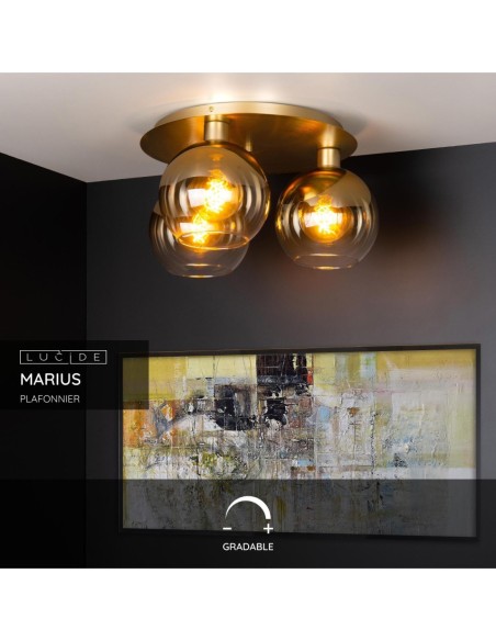 Plafonnier Diam.50 cm 3X60 W 3xE27 Or Mat / Laiton - Lucide - MARIUS