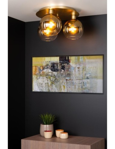 Plafonnier Diam.50 cm 3X60 W 3xE27 Or Mat / Laiton - Lucide - MARIUS