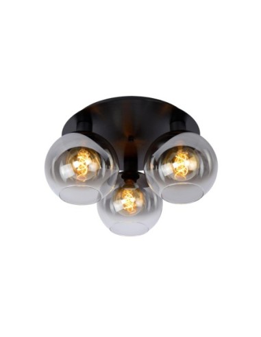 Plafonnier Diam.50 cm 3x60W 3xE27 Dimmable  Noir & Fumé - Lucide - MARIUS