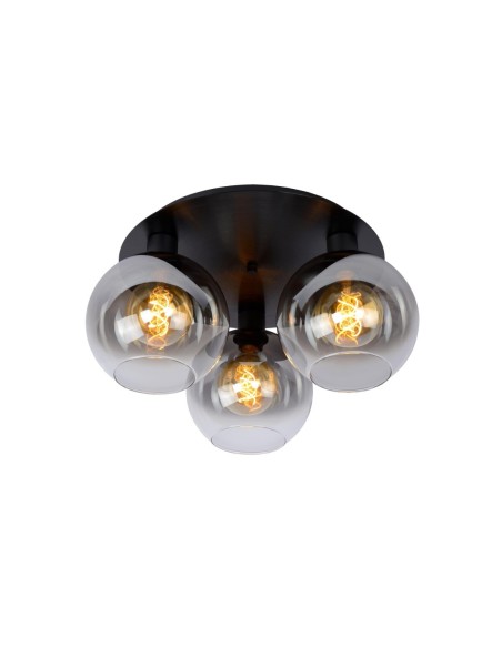 Plafonnier Diam.50 cm 3x60W 3xE27 Dimmable  Noir & Fumé - Lucide - MARIUS