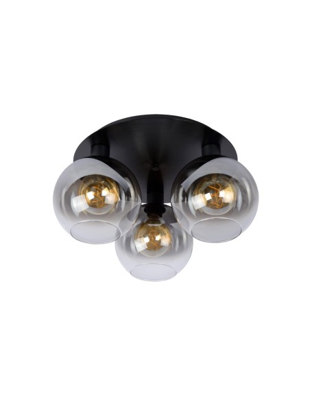 Plafonnier Diam.50 cm 3x60W 3xE27 Dimmable  Noir & Fumé - Lucide - MARIUS