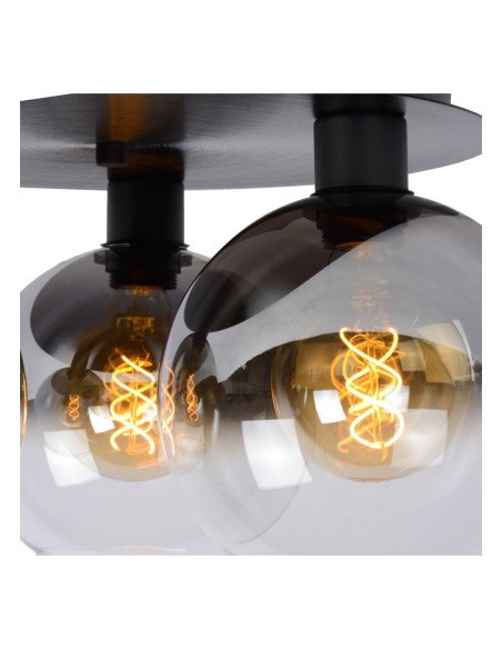 Plafonnier Diam.50 cm 3x60W 3xE27 Dimmable  Noir & Fumé - Lucide - MARIUS