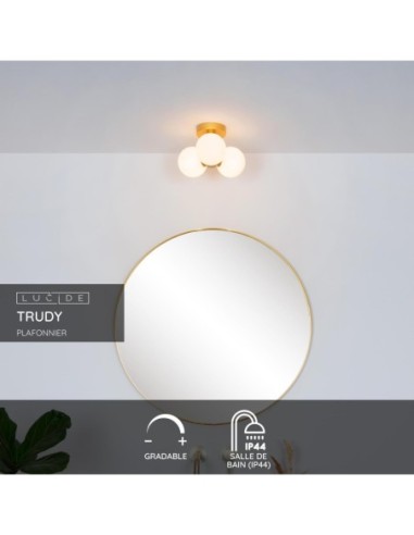 Plafonnier Salle de bains Diam. 28 cm 3xG9 IP44  40 W Or Mat / Laiton - Lucide - TRUDY