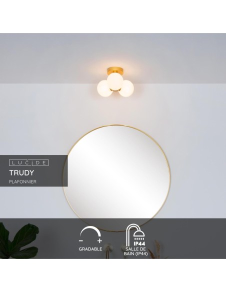 Plafonnier Salle de bains Diam. 28 cm 3xG9 IP44  40 W Or Mat / Laiton - Lucide - TRUDY