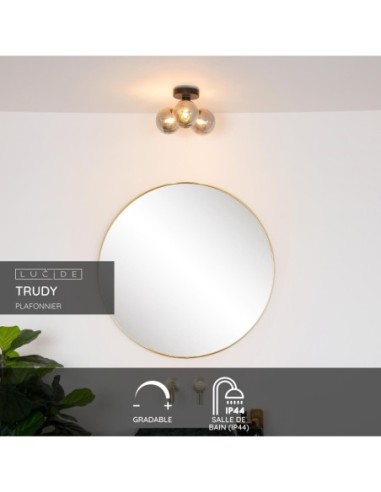 Plafonnier Salle de bains Diam. 28 cm 3xG9 IP44 40 W Noir - Lucide - TRUDY