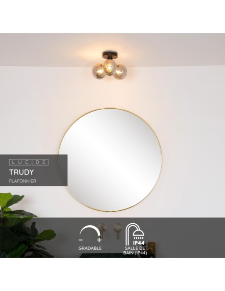 Plafonnier Salle de bains Diam. 28 cm 3xG9 IP44 40 W Noir - Lucide - TRUDY