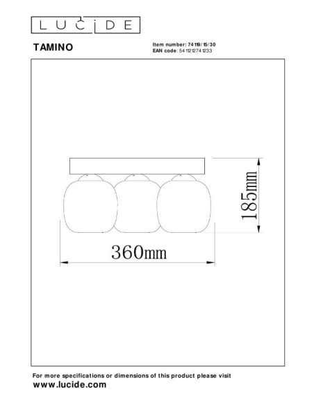 Plafonnier LED Dim. 3x5,6W 3000K 500 LM Métal Noir- Lucide - TAMINO