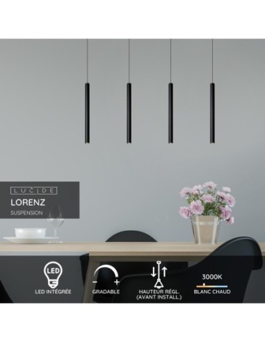 Suspension LED Dim. 4x4W 3000K 387 LM Noir - Lucide - LORENZ