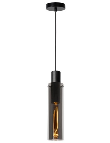 Suspension Diam. 10 cm 1xE27 40 W Dimmable Fumé & Noir - Lucide - ORLANDO