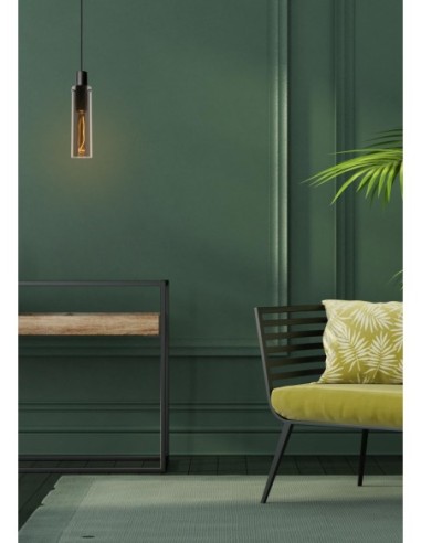Suspension Diam. 10 cm 1xE27 40 W Dimmable Fumé & Noir - Lucide - ORLANDO
