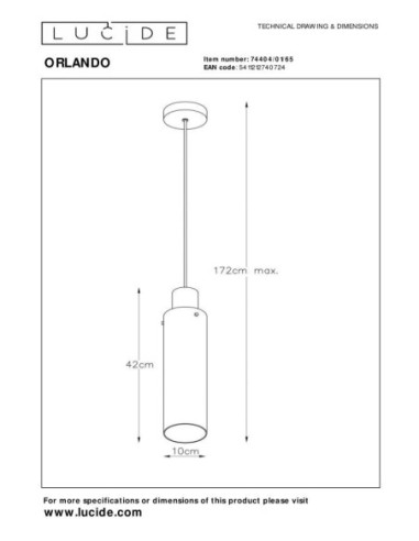 Suspension Diam. 10 cm 1xE27 40 W Dimmable Fumé & Noir - Lucide - ORLANDO