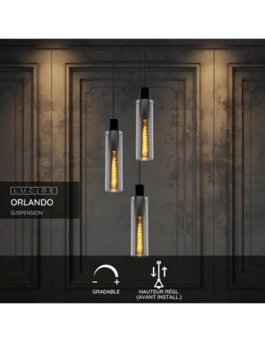 Suspension Diam. 32 cm 3xE27 40 W Dimmable Verre Fumé - Lucide - ORLANDO