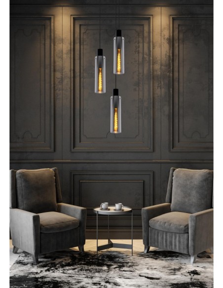 Suspension Diam. 32 cm 3xE27 40 W Dimmable Verre Fumé - Lucide - ORLANDO