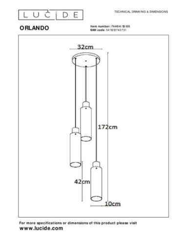 Suspension Diam. 32 cm 3xE27 40 W Dimmable Verre Fumé - Lucide - ORLANDO