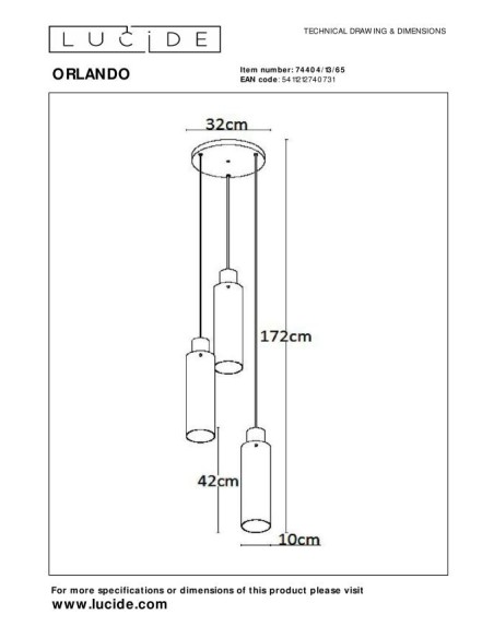 Suspension Diam. 32 cm 3xE27 40 W Dimmable Verre Fumé - Lucide - ORLANDO