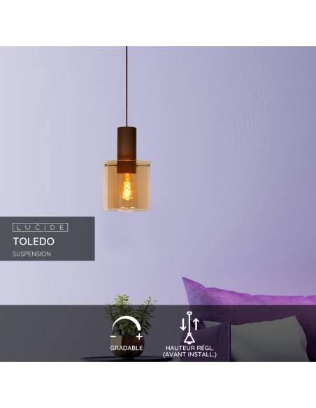 Suspension Diam. 20 cm 1xE27 40 W Dimmable  Ambre - Lucide - TOLEDO