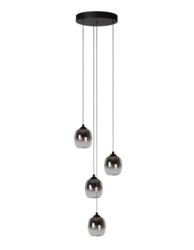 Suspension Diam. 36 cm Led Dim. 4x5,2W 3000K Noir et Fumé - Lucide - TAMINO