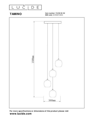 Suspension Diam. 36 cm Led Dim. 4x5,2W 3000K Noir et Fumé - Lucide - TAMINO