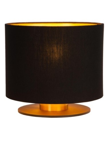 Fudral de Lucide - lampe à poser pied laiton, abat-jour textile noir intérieur doré - culot E27