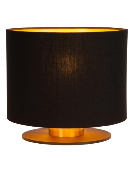 Fudral de Lucide - lampe à poser pied laiton, abat-jour textile noir intérieur doré - culot E27