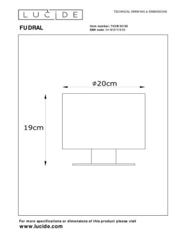 Lampe de table Fudral de Lucide - dessin technique