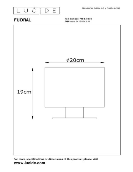 Lampe de table Fudral de Lucide - dessin technique