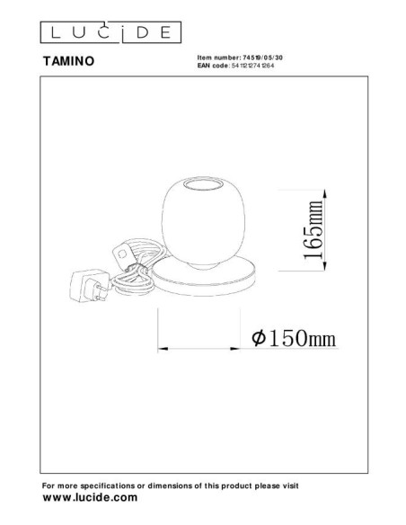 Lampe à poser Tamino de Lucide - dessin technique