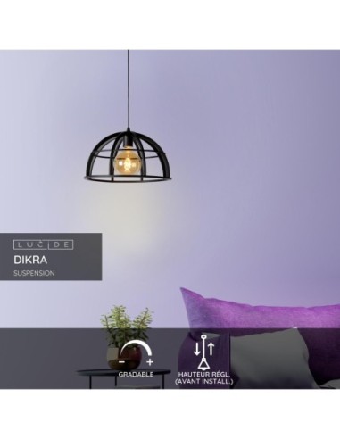 Suspension Diam. 40 cm 1xE27 Dimmable Métal Noir - Lucide - DIKRA