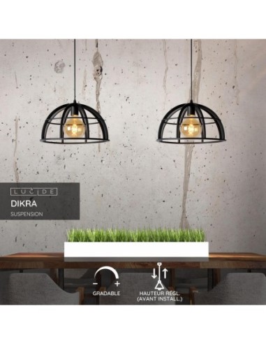 Suspension Led Dimmable 60 W 2xE27 Métal Noir - Lucide - DIKRA