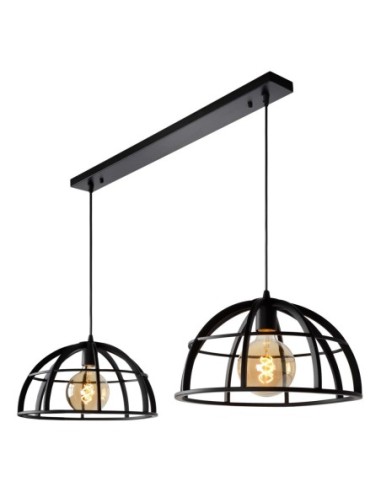 Suspension Led Dimmable 60 W 2xE27 Métal Noir - Lucide - DIKRA